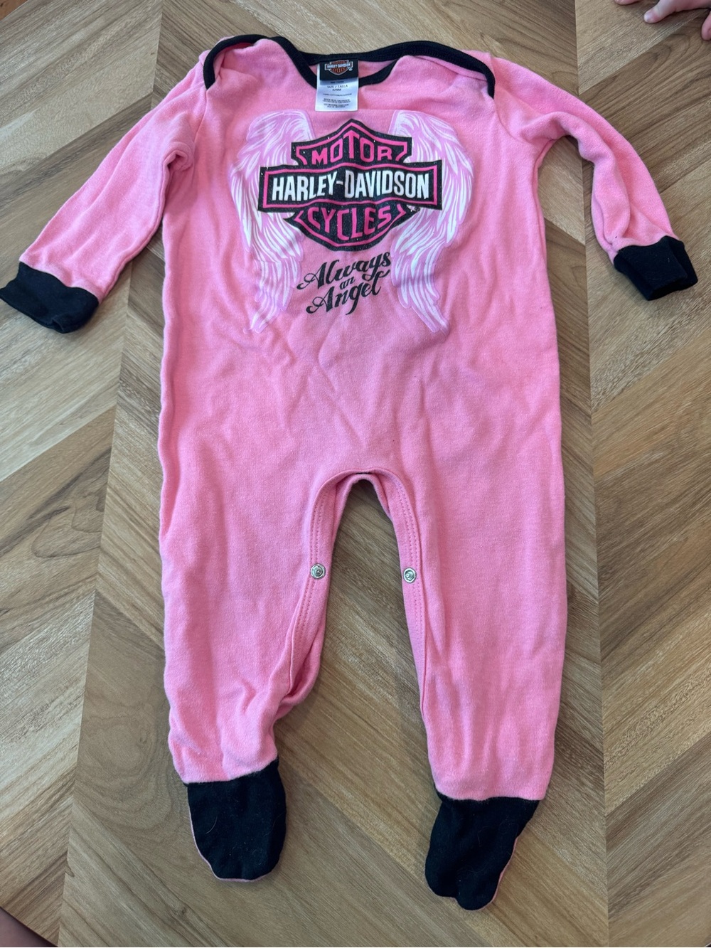 Harley-Davidson Pink Baby One-Piece Footie with Black Trim